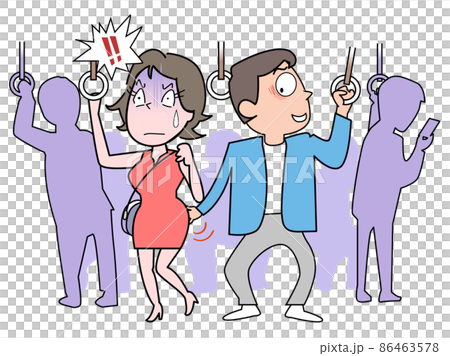 犯罪行為-電車の中でこっそりと女性の尻を撫でる 86463578