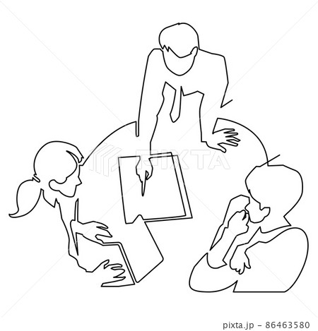 一筆書きのシンプルイラスト-上から見た会議 一筆書きのシンプルイラスト-上から見た会議 86463580
