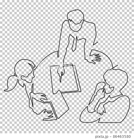 一筆書きのシンプルイラスト-上から見た会議 一筆書きのシンプルイラスト-上から見た会議 86463580