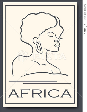 African woman portrait line drawing beige poster 86463689