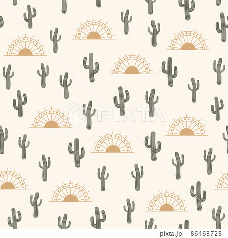 Seamless pattern vector summer cactus on desert with sun for fashion fabric and all prints on light beige 86463723