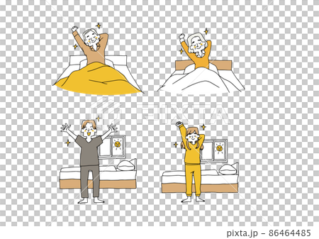 A set of people who woke up comfortably in the morning. Comical handwritten person illustrations. Simple coloring of vector line drawings. A set of people who woke up comfortably in the morning. Comical handwritten person illustrations. Simple coloring of vector line drawings. 86464485