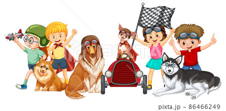 Children with their dogs in cartoon style 86466249