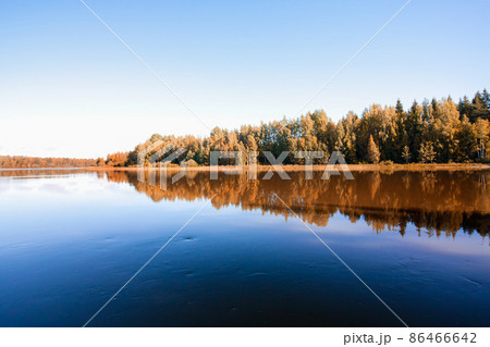 Calm and beautiful Kymijoki river in Finland. Calm and beautiful Kymijoki river in Finland. 86466642