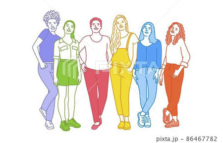 Group portrait of smiling young women standing together. Happy students. 86467782