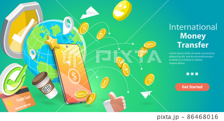 3D Vector Conceptual Illustration of International Money Transfer 86468016