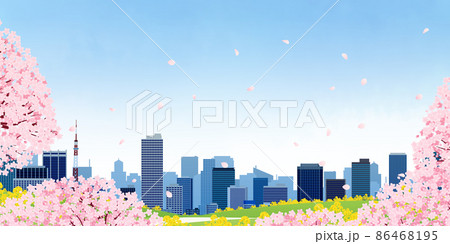 お花見　大都市　背景素材 86468195