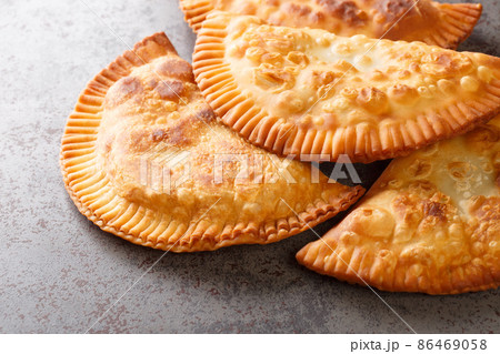 Chebureki are savory turnovers that are the definition of Slavic comfort food close up. Horizontal 86469058