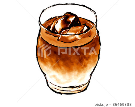 筆で描いたアイスカフェオレのイラスト 86469388