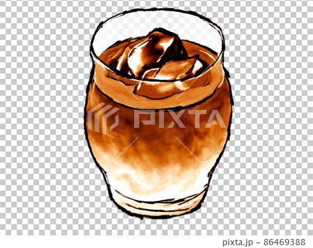 筆で描いたアイスカフェオレのイラスト 86469388