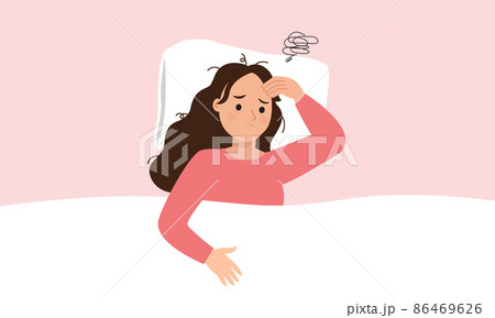 Young woman in bed feel stressed because of sleep problem. Flat vector cartoon design 86469626
