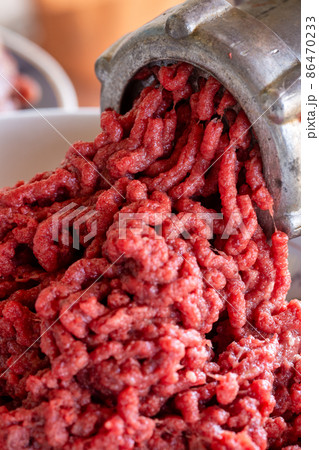 Fresh ground minced beef meat macro 86470233