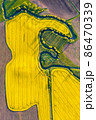 Beautiful farmland fields and a winding river aerial landscape 86470339