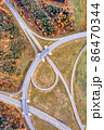 Aerial view on circular road intersection autumn landscape 86470344