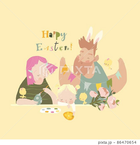 Cartoon Happy Family getting ready for Easter Cartoon Happy Family getting ready for Easter 86470654