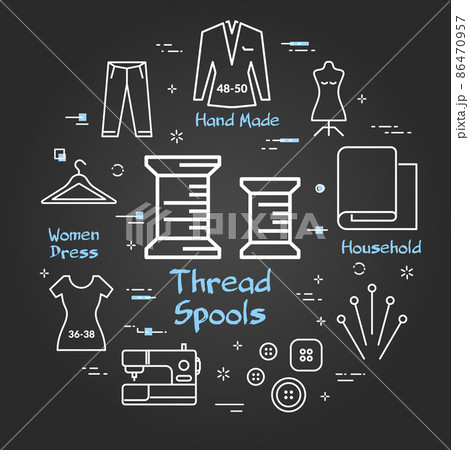 Banner with seamstress items for cutting and sewing, design flat style vector illustration. Banner with seamstress items for cutting and sewing, design flat style vector illustration. 86470957
