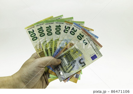 euro money banknotes in the hand. European Union Currency 86471106