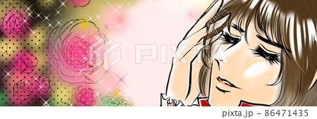 70年代少女漫画長髪イケメンナルシストハニカミ王子様と薔薇の花園背景イラスト 86471435