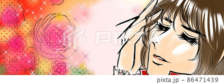70年代少女漫画長髪イケメンナルシストハニカミ王子様と薔薇の花園背景イラスト 86471439