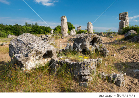 The Stone Desert Pobiti Kamani - fabulous rock phenomenon in Varna Province, Bulgaria - tourist destination 86472473