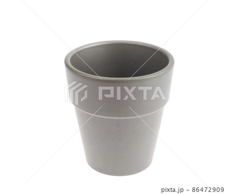 Flower pot of gray color on white background. 86472909