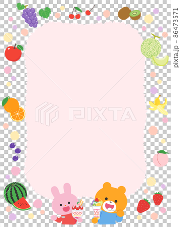 Cute frames of animal characters and various fruits Cute frames of animal characters and various fruits 86473571
