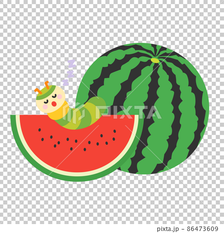 Watermelon and cute green worm character - Stock Illustration [86473609] -  PIXTA