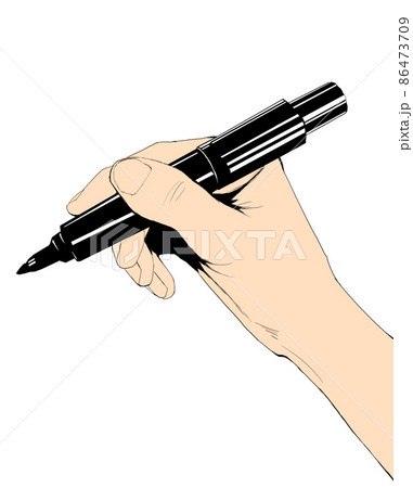 横から見たサインペンを使う手のイラスト単色 86473709