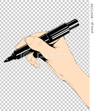 横から見たサインペンを使う手のイラスト単色 86473709