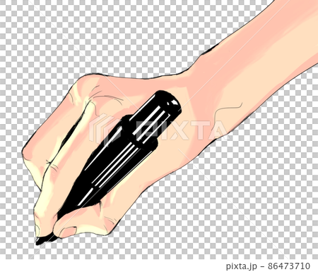 Illustration of a hand holding a felt-tip pen diagonally colorful 86473710