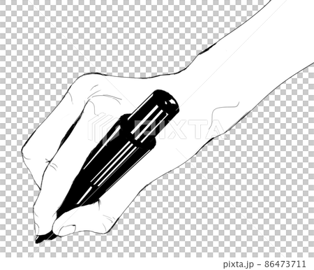 Illustration monochrome of a hand holding a felt-tip pen diagonally 86473711