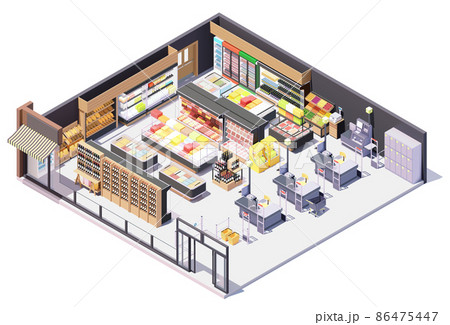 Vector isometric supermarket or grocery interior 86475447