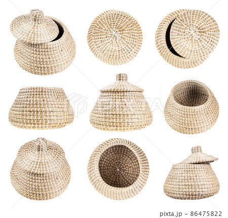 wicker basket from seagrass with slightly open lid 86475822
