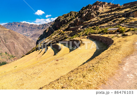 Inca terraces at Pisac in Peru 86476103