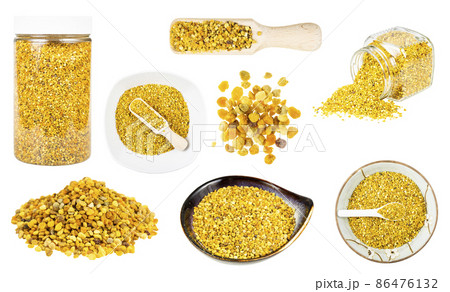set of bee breads in pile and bowls isolated 86476132