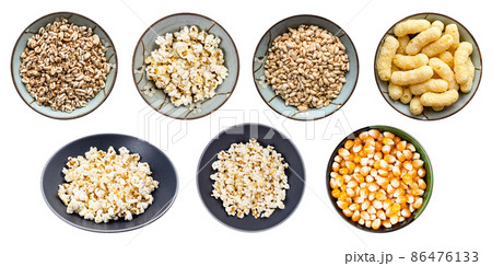 set of various popcorns and flakes isolated 86476133