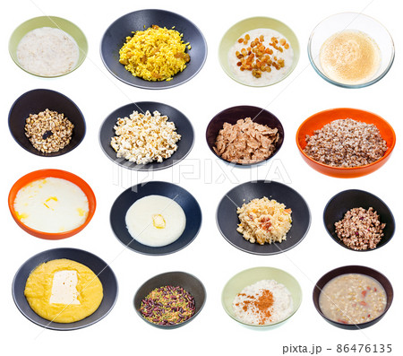 set of various cooked cereals and beans isolated 86476135