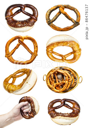 set of various pretzels isolated on white 86476137