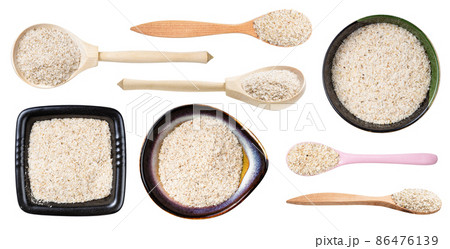 set of various psyllium husk isolated on white 86476139