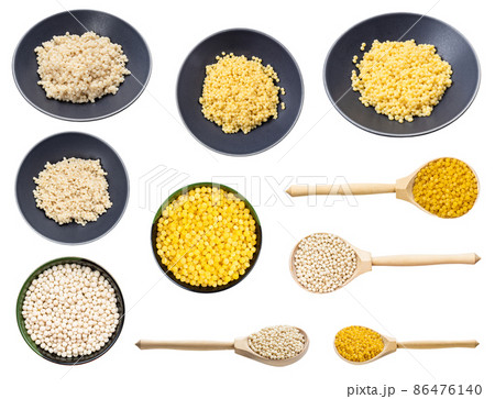 set of various pearl couscous (ptitim) isolated 86476140