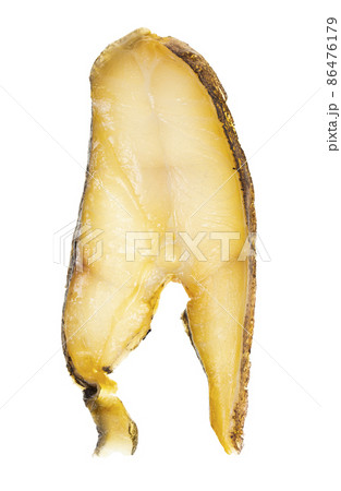 slice of cold-smoked halibut fish isolated 86476179