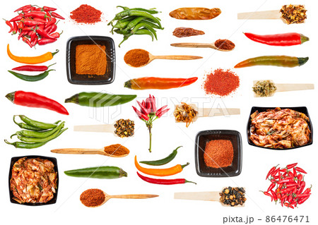 set of various hot peppers isolated on white set of various hot peppers isolated on white 86476471