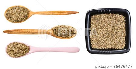 set of various ajwain seeds isolated on white 86476477