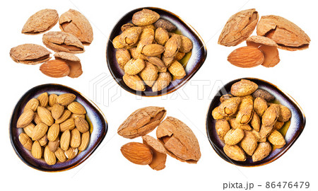 set of various almond seeds isolated on white 86476479