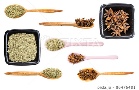 set of various anise spices isolated on white 86476481