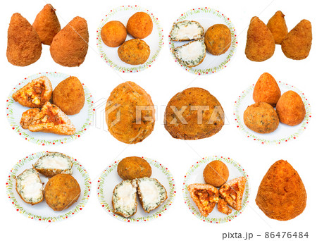 set of various sicilian rice balls arancini set of various sicilian rice balls arancini 86476484