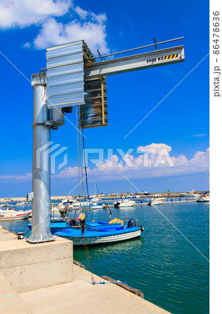 Loading equipment in port in Pomorie, Bulgaria Loading equipment in port in Pomorie, Bulgaria 86478636