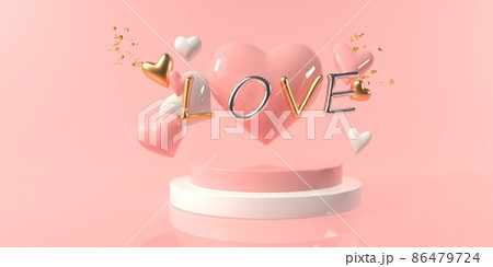 Valentines Day theme with hearts and LOVE text - 3D 86479724