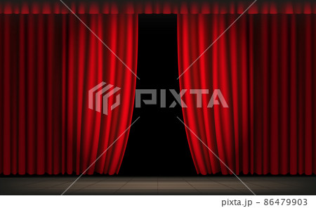 Red theatrical luxury curtains and draperies in the dark, realistic vector illustration 86479903