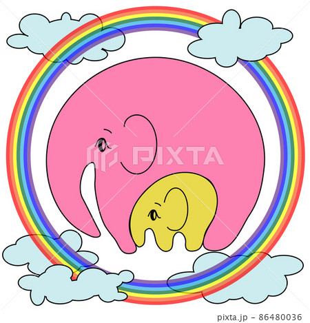 Elephant with an elephant on the clouds, on the rainbow. The concept of motherhood, caring, love, peace, tenderness 86480036